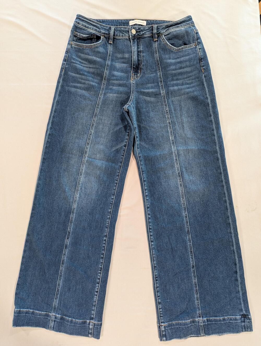 Flying Monkey Jeans Womens 32 Blue Med Wash High Rise Wide Leg Stretch Denim